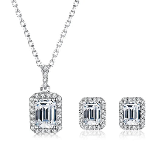 1 Carat Emerald Cut Halo Moissanite Necklace