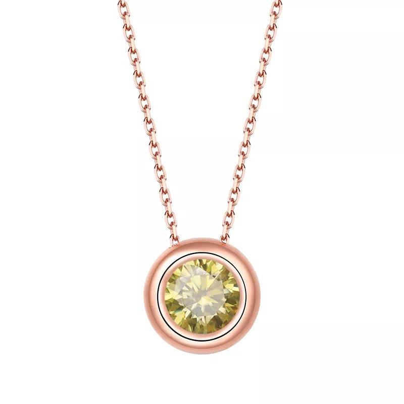 1 Carat Round  Cut Moissanite Bezel Necklace in Rose Gold