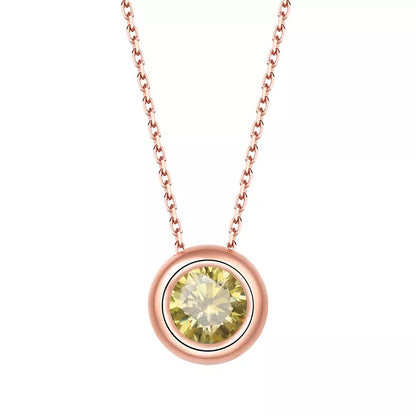 1 Carat Round  Cut Moissanite Bezel Necklace in Rose Gold