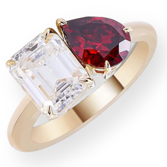 1.8 Carat Emerald Moissanite & Ruby Ring