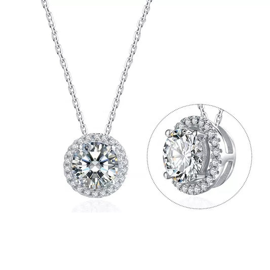 1 Carat Round Moissanite Halo Necklace