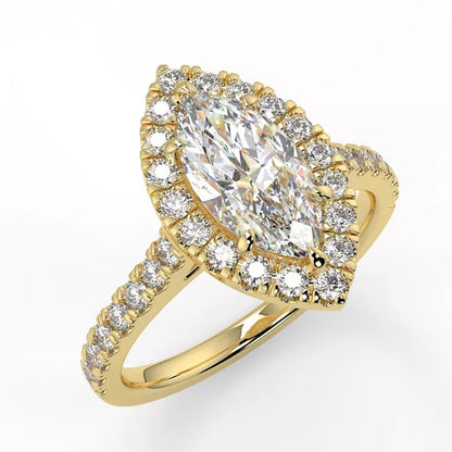 2.2 Carat Marquise Cut Moissanite Solitaire Halo Ring