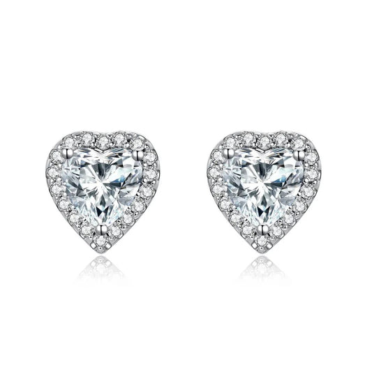 1 Carat tw Heart Cut Halo Moissanite Stud Earrings