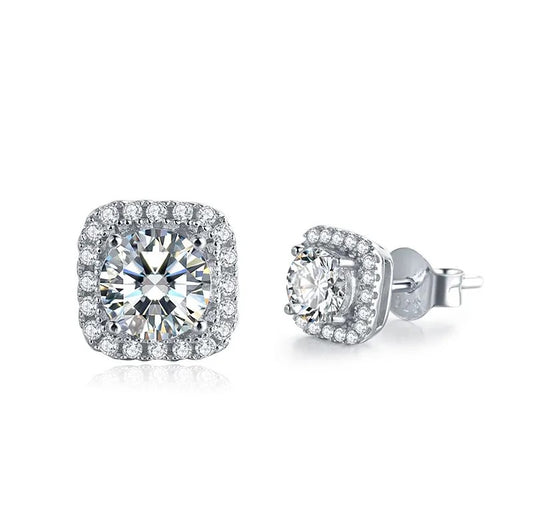 1ct tw Moissanite Square Halo Stud Earrings