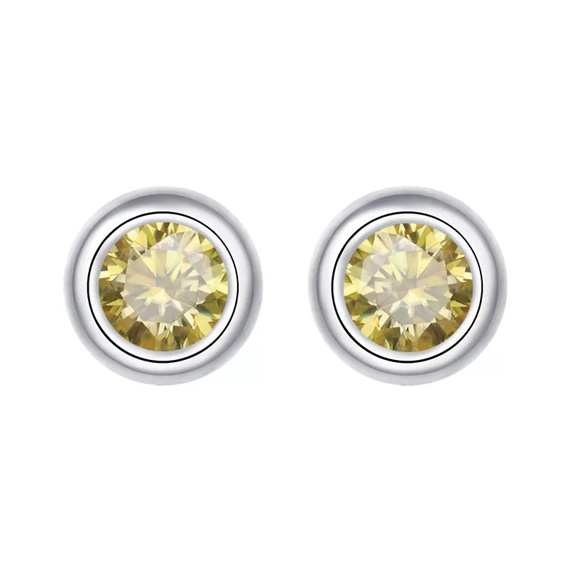 2 Carat tw Round Cut Moissanite Bezel Studs in Silver