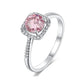 1 Carat Pink Round Moissanite Square Halo Ring