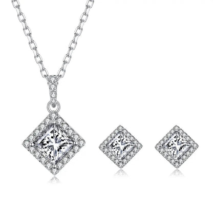 1 Carat Princess Cut Halo Moissanite Necklace