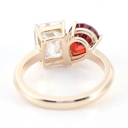 Emerald Moissanite & Ruby Toi et Moi Ring