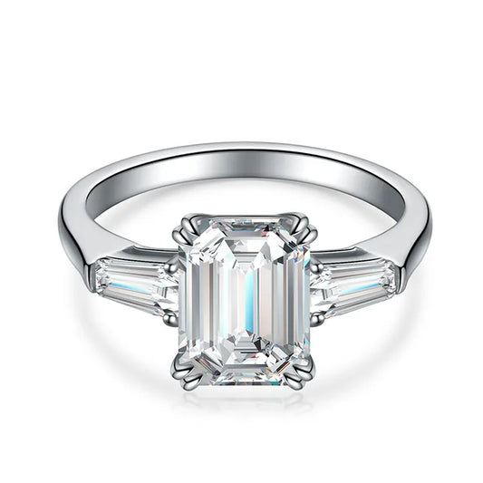 3.5 Carat Emerald Cut Moissanite Trilogy Ring