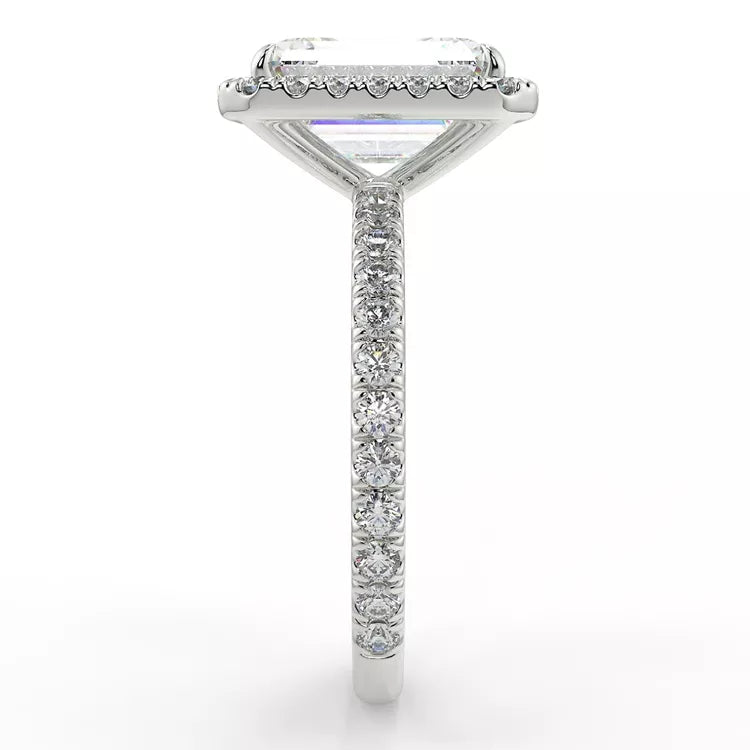 2.4 Carat Emerald Cut Moissanite Solitaire Halo Ring