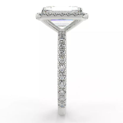 2.4 Carat Emerald Cut Moissanite Solitaire Halo Ring