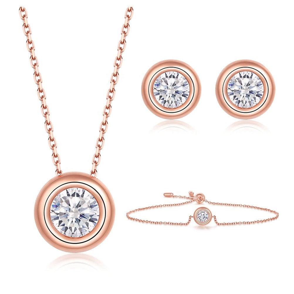 1 Carat Round Cut Bezel Necklace in Rose Gold