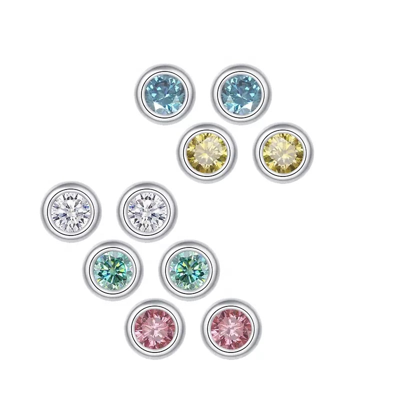 2 Carat tw Round Cut Moissanite Bezel Studs in Silver