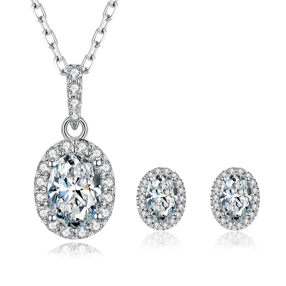 1 Carat Oval Cut Halo Moissanite Necklace