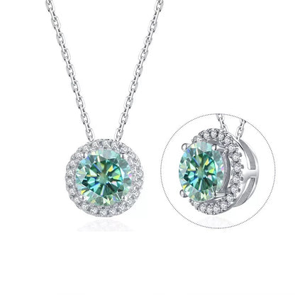 1 Carat Round Moissanite Halo Necklace