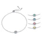 0.5 Carat Round Moissanite Halo Bracelet on white background. Pink yellow blue green options shown on side