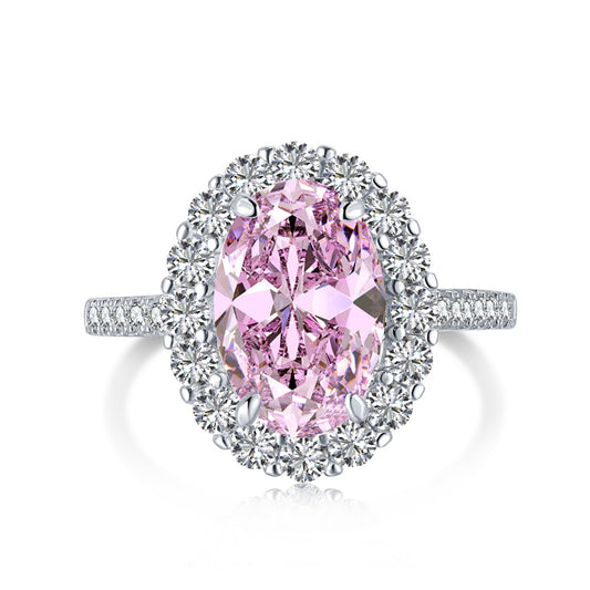 3 Carat Oval Cut Crushed Ice Pink Moissanite Ring with Halo