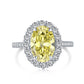 3 Carat Oval Cut Crushed Ice Yellow Moissanite Ring with Halo. Fast shipping from Sydney, Australia. Lifetime warranty on moissanite.