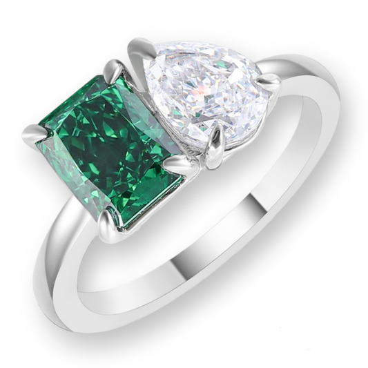 3.3 carat tw Pear & Radiant Green Moissanite Ring