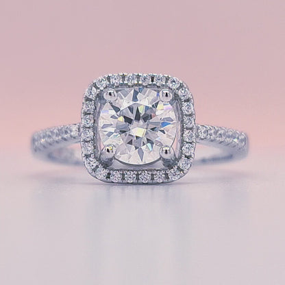 1 Carat Round Moissanite Square Halo Ring