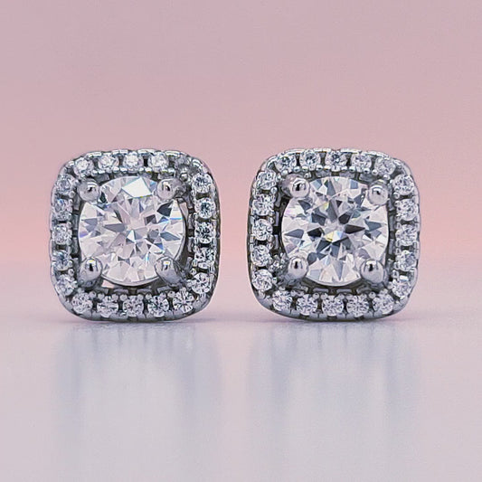 1ct tw Moissanite Square Halo Stud Earrings