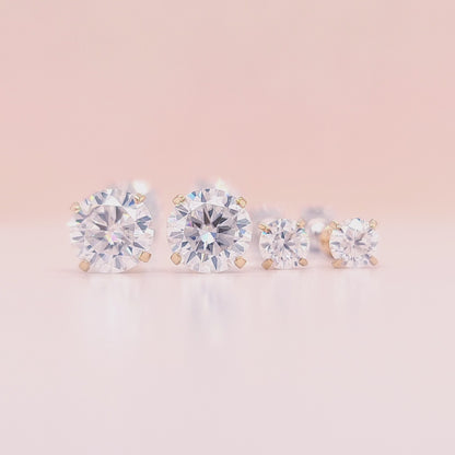 Round Cut Moissanite 14K Gold Sleeper Studs