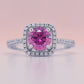 1 Carat Pink Round Moissanite Square Halo Ring