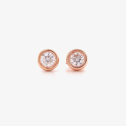2 Carat tw Round Cut Moissanite Bezel Studs in Rose Gold